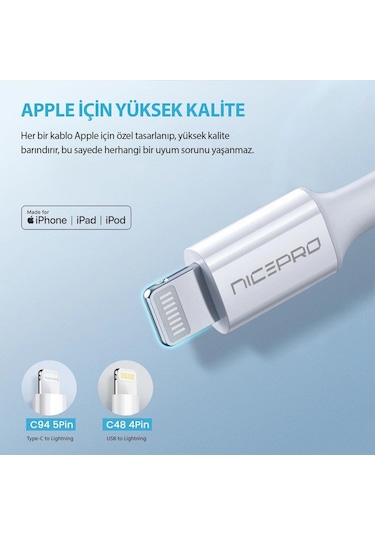 Npo Utl02 60w 20cm Tpe Usb To Lightning Hızlı Şarj Ve Data Kablosu 3 Adet Lighnting