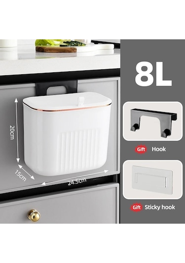 Beyaz 8/11l Banyo Çöp Tenekesi Duvara Monte Asılı Çöp Kutusu Kapaklı Çöp Kutusu Mutfak Banyo İçin Su Geçirmez Dar Çöp Kutusu Beyaz