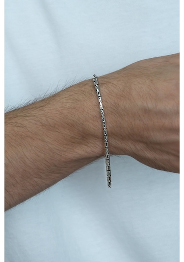 Takı Dükkanı 925 Ayar Gümüş Erkek Bileklik Yuvarlak Kral Model 2,8mm Genişlik 20cm Uzunluk msb03