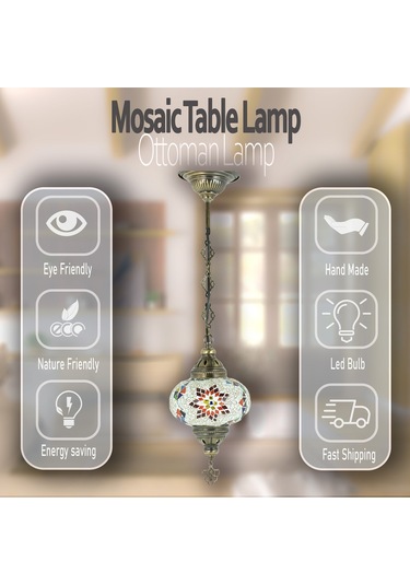 Otantik Mozaik Avize Tekli Sarkıt Renkli Tavan Lambası Renkli