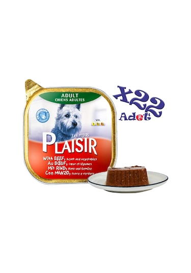 Plaisir Sığır Etli Pate Konserve Yetişkin Köpek Maması 22 x 150 G