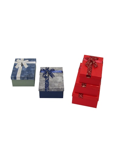 3pcs D.dörtgen Çizgili Mix Renkli Karton Hediye Kutusu Kurdelalı