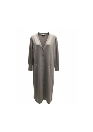 Kadın Önü Düğmeli V Yaka Cepli Mevsimlik Hırka Vizon