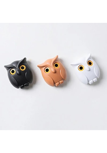 Xindoker Şirin Baykuş Tasarımlı Manyetik Anahtarlık Seti - 3'lü Paket Beyaz, Siyah, Kahve