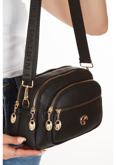 Kadın Çapraz Askılı Günlük Siyah Ve Vizon Omuz Çantası 2 Adet Siyah - Vizon