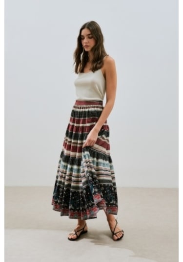 Desenli Pamuklu Katlı Etek Catalına Catalına