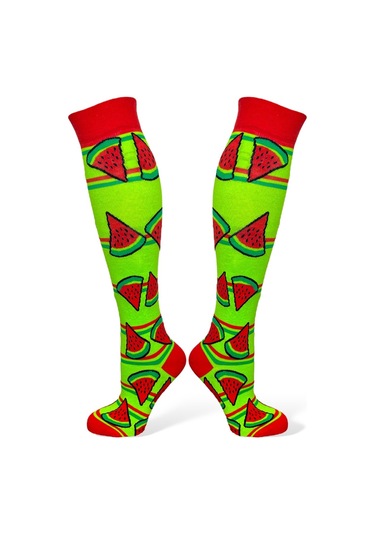 4'lü Unısex Sushi, Muz, Karpuz Ve Lama Tasarımlı Esnek Nem Alabilen Pamuklu Diz Üstü Çoraplar Çok Renkli