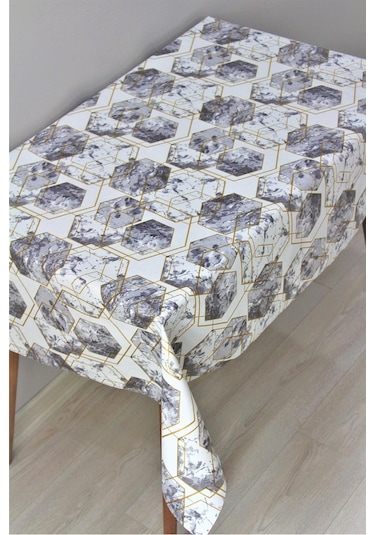 Elyaf Astarlı Silinebilir Pvc Muşamba Masa Örtüsü Petek Mermer