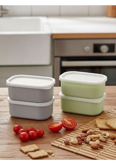 Aden 4 Adet Yeşil Ve Gri Saklama Kabı Seti - Sızdırmaz Kapaklı Kahvaltılık Çerezlik Saklama Çok Renkli