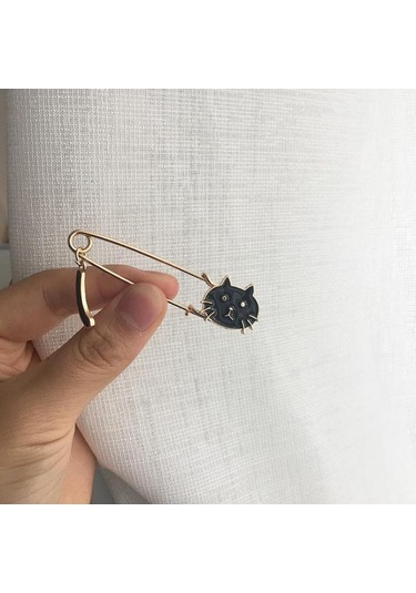 Sones Sevimli Damla Küçük Kedi Kuyruğu Sallayan Hayvan Broşu Siyah