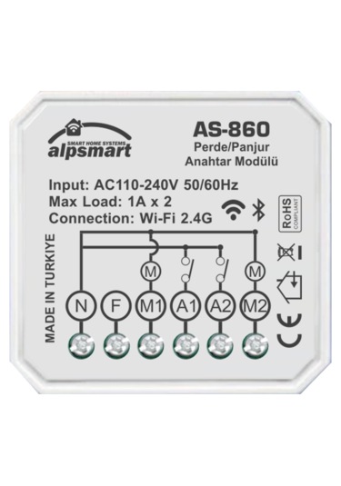 Alpsmart As-860 Akıllı Wi-fi Perde Anahtarı Modülü Tuya Uyumlu