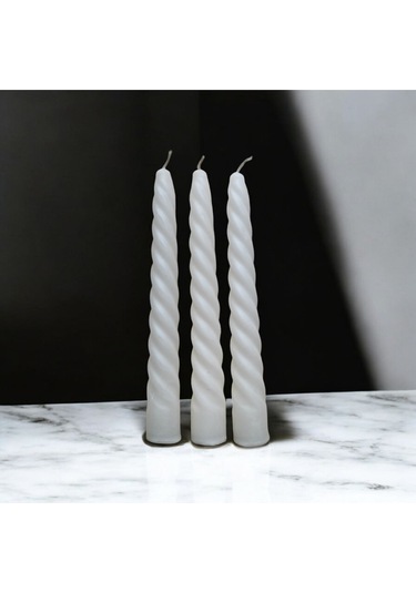 Denic 3 Lü Parlak Beyaz   İtalyan Burgulu   Şamdan Mum  Kıvrımlı Mum
