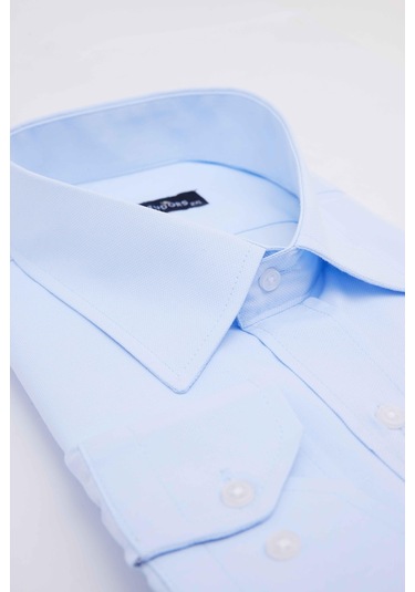 Tudors Büyük Beden Uzun Kollu Kolay Ütü Kravatlık Armürlü Pamuklu Mavi Erkek Gömlek-31283-mavi Mavi