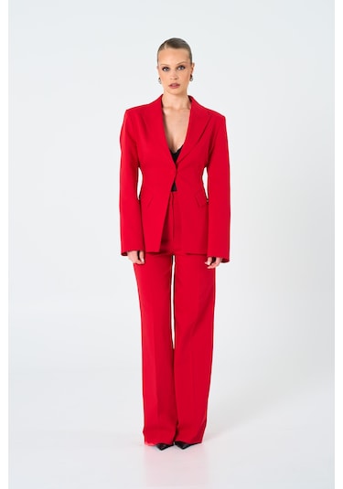 Thalure Kadın Kırmızı Tek Düğmeli Blazer Kırmızı