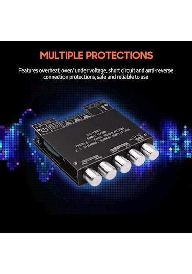 Ruicoo 2.1 Kanal Bt 5.0 Dijital Güç Amfi Modülü Dıy Seti - 50wx2 + 100w, Tekerlekli Tonalite Ayarı, Aux Girişi, 12-24v Dc Besleme