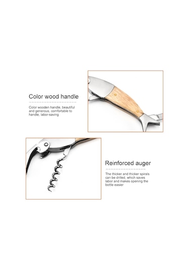 Sones Balık Şeklinde Şarap Açacağı Ahşap Saplı Çok Amaçlı Şarap Tirbuşonu Diğer