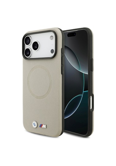 İphone 17 Pro Max Uyumlu Kılıf Bmw Lisanslı M-safeli Metal Logolu Delikli M Dizayn Deri Kapak Gri Gri