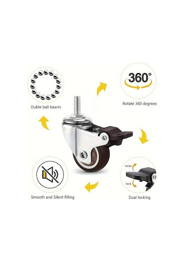 Dashanshop 4 Adet Sessiz Döner Frenli Mobilya Tekerleği M8 2in Halı Sert Zemin