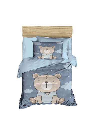 Dijital Baskılı 3d Pamuklu Yenidoğan Bebek Nevresim Takımı Blue Bear