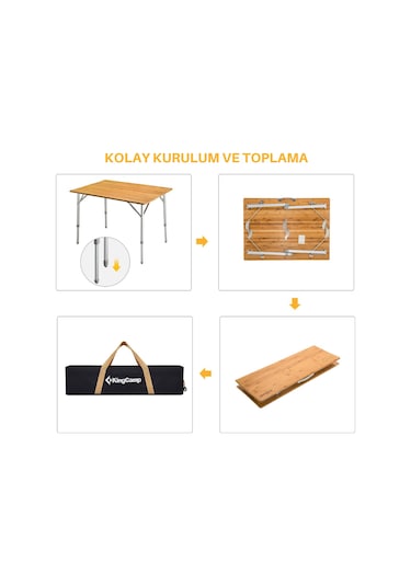 Kingcamp Bamboo L 100x70 Bambu Kamp Masası Çok Renkli