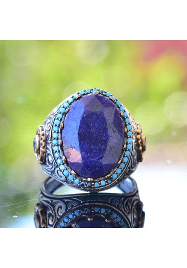 Gerçek Doğal Mavi Safir Taşlı Yüzük, 925 Ayar Gümüş Yüzük, 12.20 Karat, Özel Yüzük Gümüş