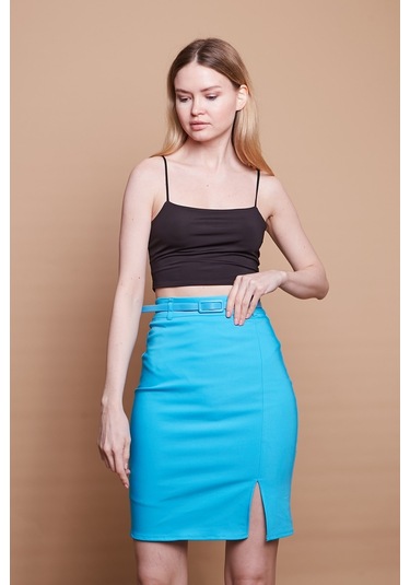 Astarlı Yüksek Bel Önden Yırtmaçlı Deri Kemerli Pamuklu Hafif Likralı Kumaş Kalem Etek Kemer Dahil -turkuaz - Turkuaz Astarlı Yüksek Bel Önden Yırtmaçlı Deri Kemerli Pamuklu Hafif Likralı Kumaş Kalem Etek Kemer Dahil -turkuaz - Turkuaz