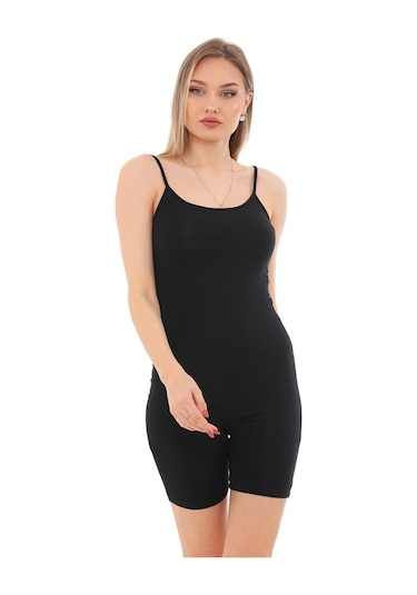 Kadın Body İp Askılı Şort Tulum-siyah