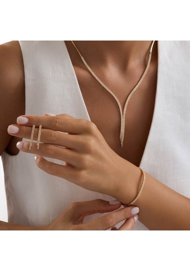 14 Ayar Su Yolu Set Sarı Altın İki Sıra T14338