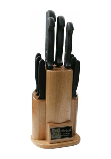 Sürmene Sürbisa 61504 Naturel Ahşap Standlı Mutfak Bıçak Seti 10 Siyah