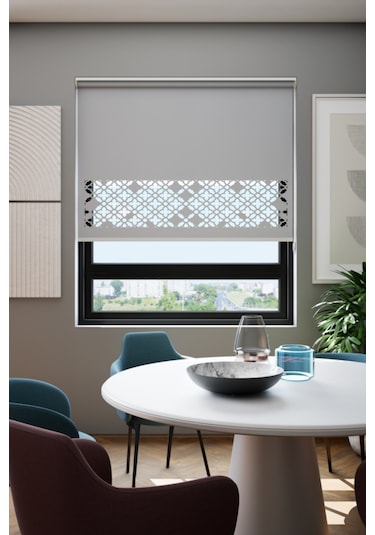 Lazer Kesim Mat Stor Perde, Lazer Kesimli Klasik Serisi, C-131005 Gri Renk