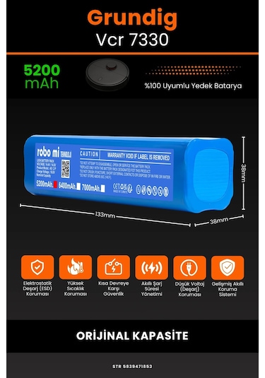 Grundig Uyumlu Vcr 7330 5200mah Robot Süpürge Bataryası