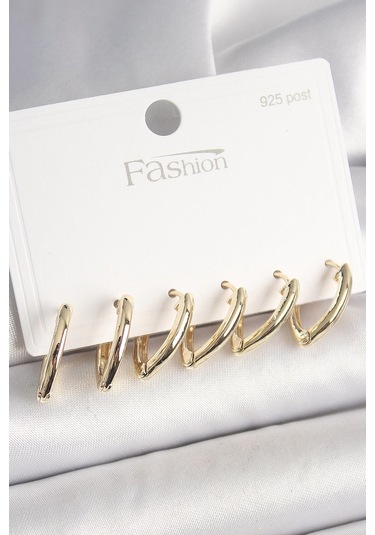 925 Ayar Gümüş Çivi Pirinç Gold Renk Üçgen Model Kadın Küpe Seti çok renkli