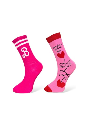 2'li Unısex Sevgililer Günü Özel Tasarım Pembe Ve Kırmızı Kalp Tasarımlı Esnek Nem Alabilen Pamuklu Spor Soket Çoraplar Çok Renkli