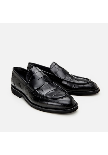 Hotiç Hakiki Deri Siyah Erkek Kroko Desenli Loafer 02ayh305260a100 Siyah-black Siyah