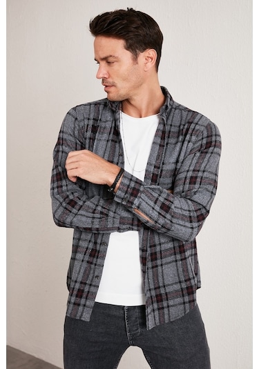 Buratti Ekoseli Uzun Kollu Slim Fit Kışlık Erkek Gömlek Cf21W112844 Antrasit