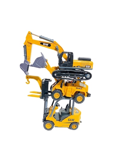 Oyuncak İş Makinaları Forklift Kepçe Buldozer 3lü Metal Set