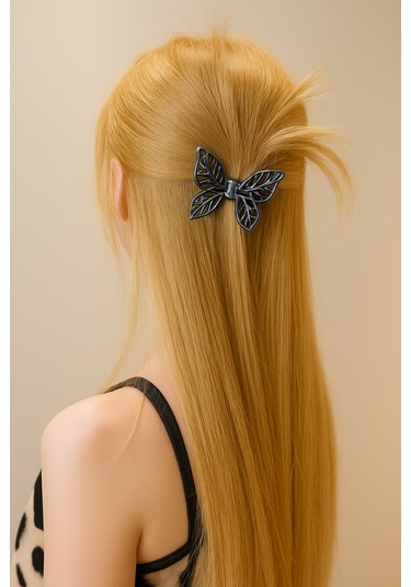 Kelebek Model Siyah Antrasit Renk 7 Cm Orta Boy Metal Saç Tokası Siyah