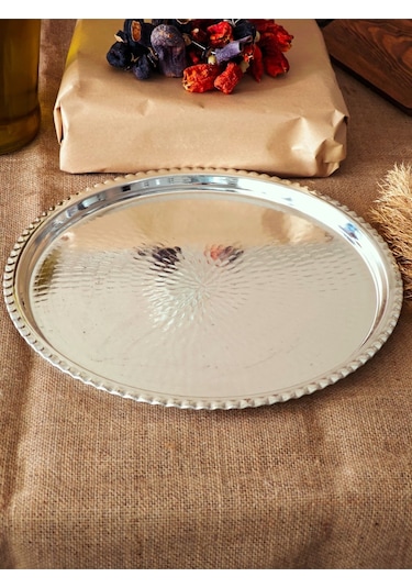 Modabakir Bakır Künefe Tepsi, Bakır Sunum Servis Tepsisi 45 Cm Model:5648975 Gümüş
