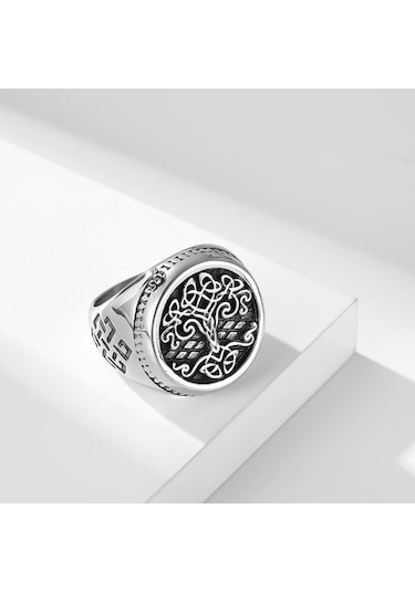 Novahub Siyah Hip Hop Retro Erkek Paslanmaz Çelik Yüzük, İskandinav Mitolojisi, Celtic Knot, Hayat Ağacı Parmak Yüzük, Siyah Gümüş Punk Takı, Erkek Moda, 11 Boyutu Siyah