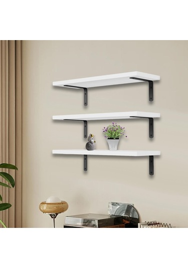 Suntek 3 Adet Duvara Monte Ahşap Yüzer Raflar Banyo Için Beyaz