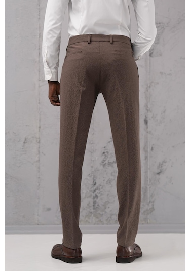 Ecer Regular Fit Yan Cepli Kışlık Gofre Kumaş Pantolon Kahverengi
