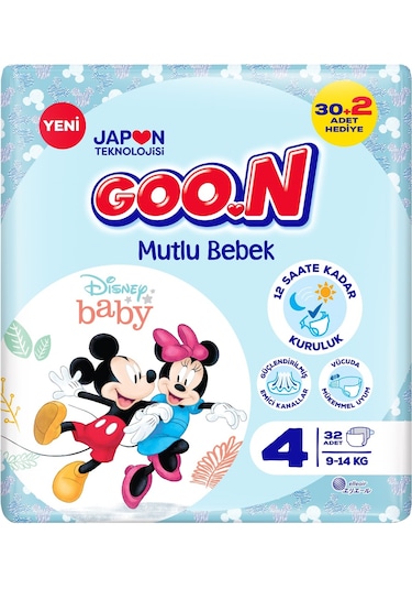 Goon Mutlu Bebek Bezi 4 Numara Maxi Jumbo Paket 32 Adet