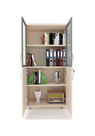Modüler Dünyası 2 Cam Kapaklı Kilitli Dosya Dolabı Akça 80X38X153 Akçaağaç