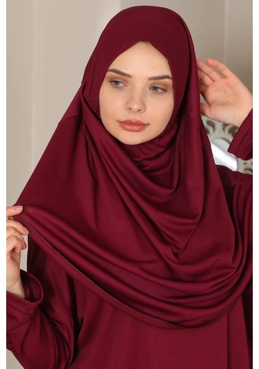 Tek Parça Namaz Elbisesi Bordo-20998 Gül Kurusu