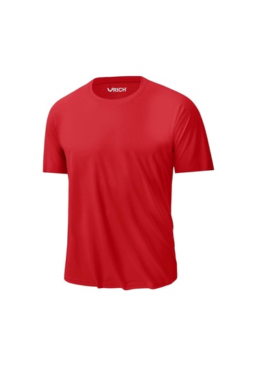 Erkek %100 Pamuk Slim Fit Sporcu Tişört Basic Bisiklet Yaka Kısa Kollu T-shirt Kirmizi