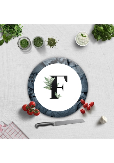 Decorita Cam Kesme Tahtası - Cam Kesme Tablası | Harfli Tasarım | F | Çap 32 CM