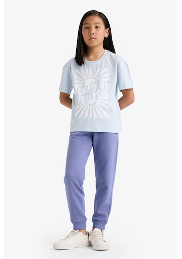 Defacto Kız Çocuk Standart Fit Basic Düz Beli Lastikli Jogger Eşofman Altı Y1226a625aupr510 Mor