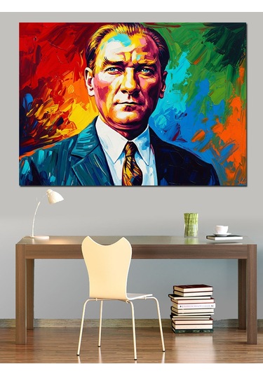 Pop Art Mustafa Kemal Atatürk Portresi Dekoratif Kanvas - Mdf Ahşap Tablo