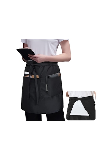 Yuntech01 Restoran Kafe Bar Garson Apron Siyah Universal Fit Dayanıklı Poliester Örtü Koruyucu Modern Desenli