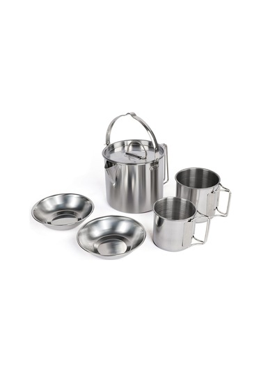 Neevoyu Kamp Çelik Su Isıtıcısı Seti - 5 Parça, Hızlı Isınma, Katlanabilir Sap, Hafif Ve Taşınabilir Gümüş